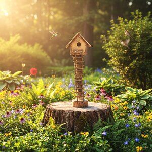 Handmade Wooden Birdhouse: Tall Rustic Garden Decor - SHIPS FREE